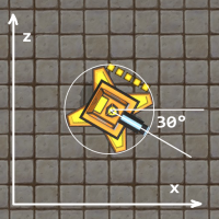 A cannon rotated 30° on the Y-axis